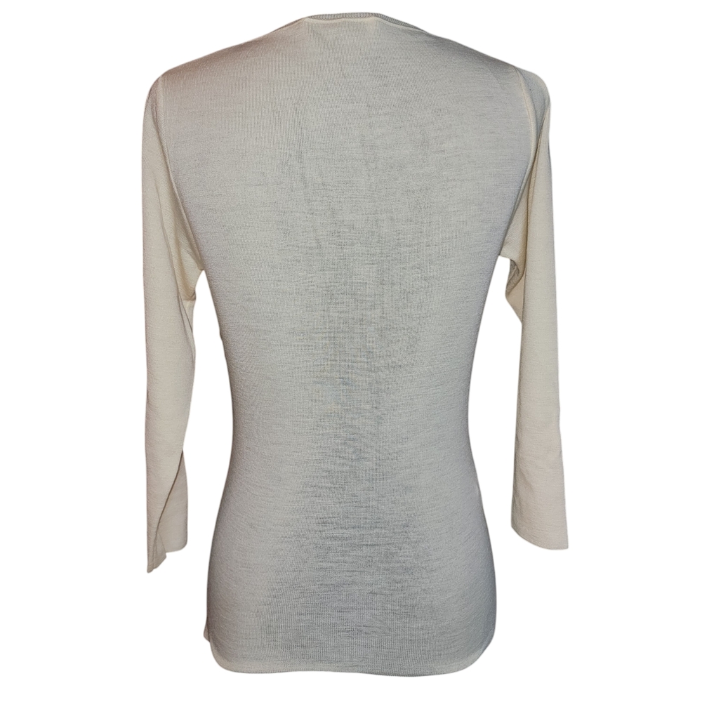 Prada Cream Plunge 3/4 Sleeve Blouse 100% Wool Size IT42 - Picture 2 of 5